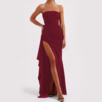 Women’s Strapless High Slit Maxi Evening Dress, Women’s Formal Strapless Maxi Evening Dress, Women’s Prom Strapless Maxi Evening Dress
