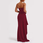 Women’s Strapless High Slit Maxi Evening Dress, Women’s Formal Strapless Maxi Evening Dress, Women’s Prom Strapless Maxi Evening Dress