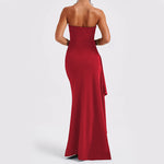 Women’s Strapless High Slit Maxi Evening Dress, Women’s Formal Strapless Maxi Evening Dress, Women’s Prom Strapless Maxi Evening Dress