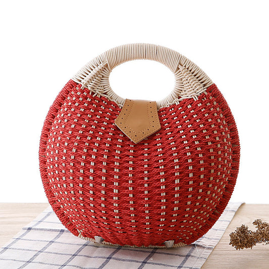 Women's Round Straw Bag - Beach Bag - Straw Woven Round Summer Bag