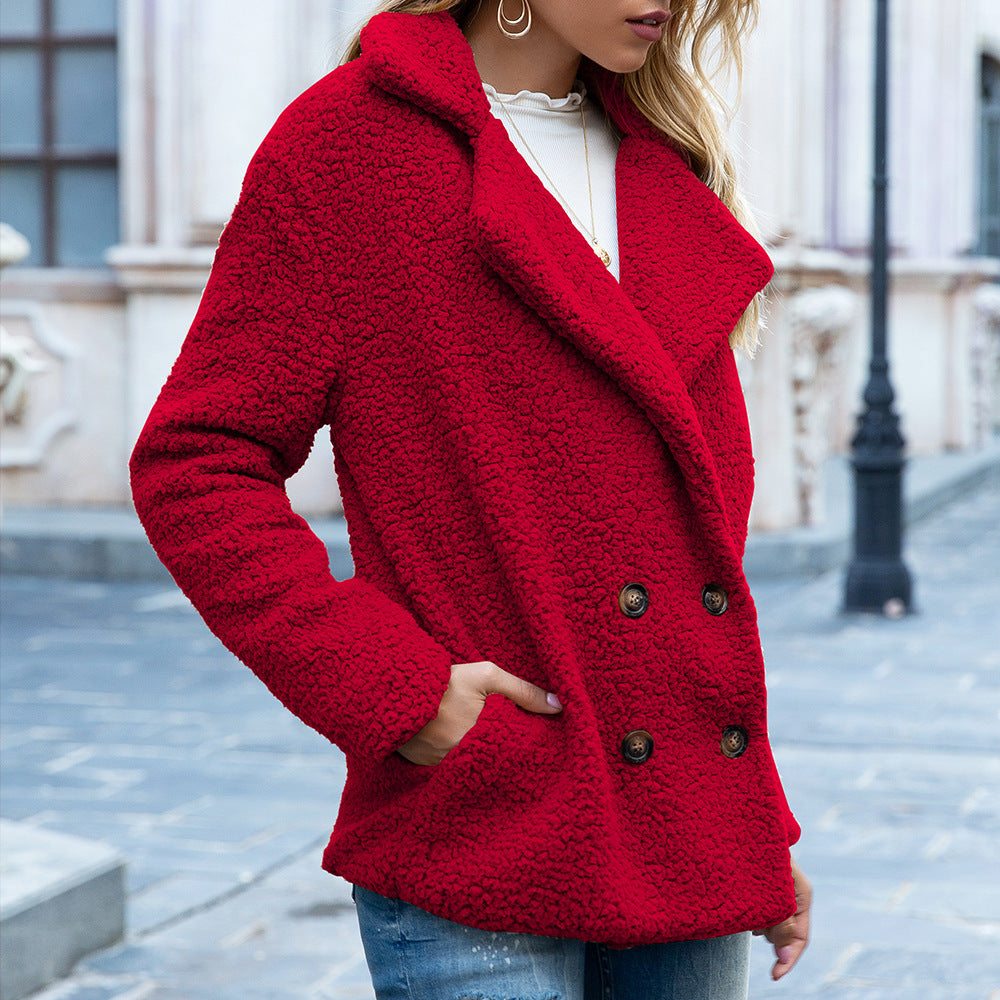 Loose Lapel Fluffy Coat Winter Button Jacket Cardigan Outwear For Women Clothing kocsend.com
