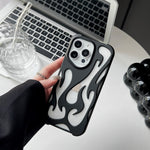 Chrome Flame Shockproof iPhone Case, Metallic Fire Design iPhone Case, Glossy Chrome Flame Case, Reflective Flame Drop-Resistant iPhone Case, 3D Chrome Flame iPhone Case kocsend.com