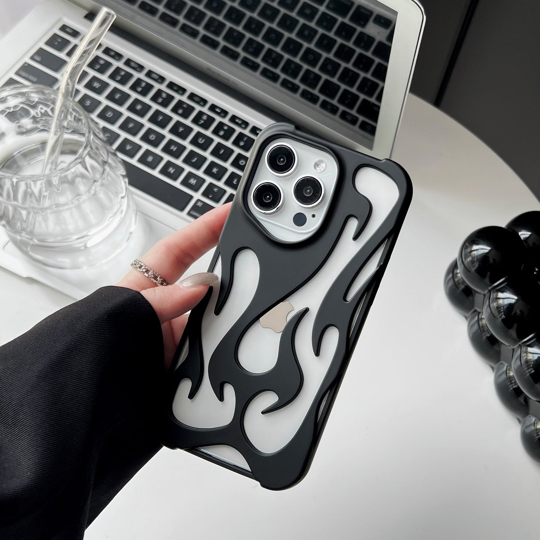 Chrome Flame Shockproof iPhone Case, Metallic Fire Design iPhone Case, Glossy Chrome Flame Case, Reflective Flame Drop-Resistant iPhone Case, 3D Chrome Flame iPhone Case kocsend.com