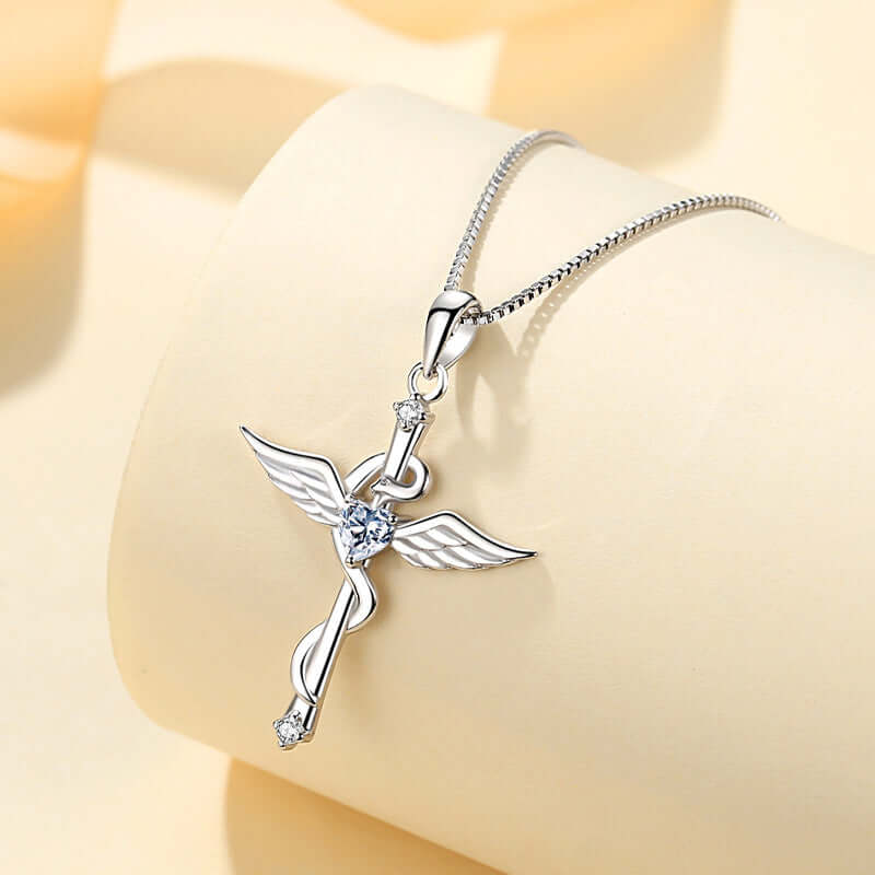 925 Sterling silver Snake necklace with angel wings cross