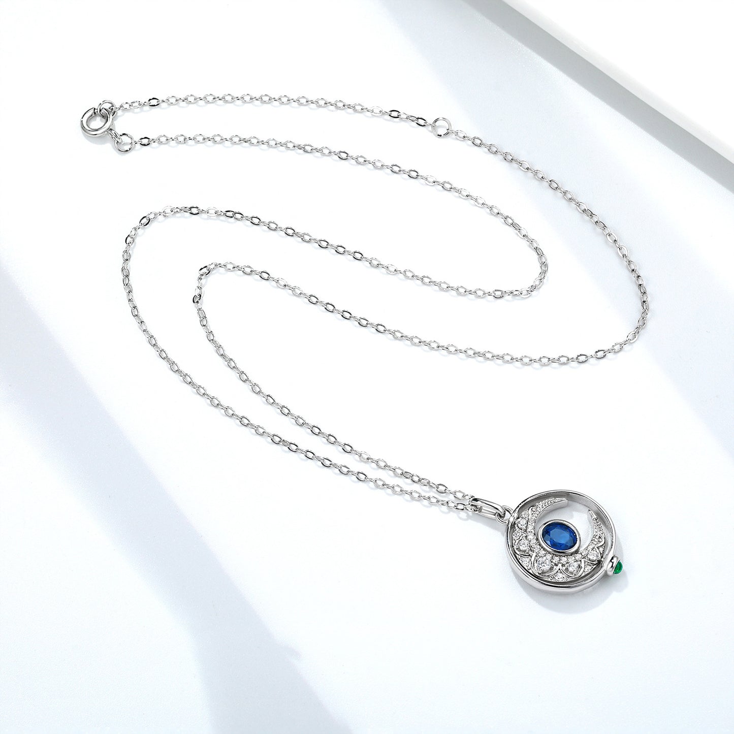 S925 sterling silver necklace & natural sapphire moon spinner necklace