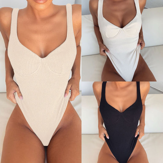 One-piece Swimsuit Solid Color Steel Brackets Gather One-piece