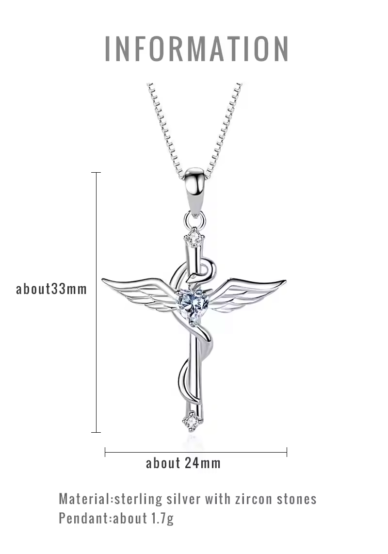 925 Sterling silver Snake necklace with angel wings cross