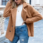 Loose Lapel Fluffy Coat Winter Button Jacket Cardigan Outwear For Women Clothing kocsend.com