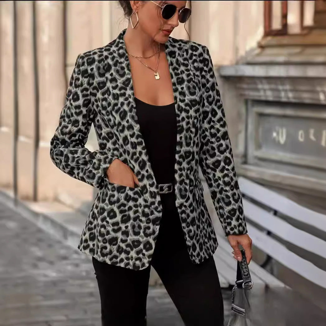 Women's Leopard Print Suit Coat Top