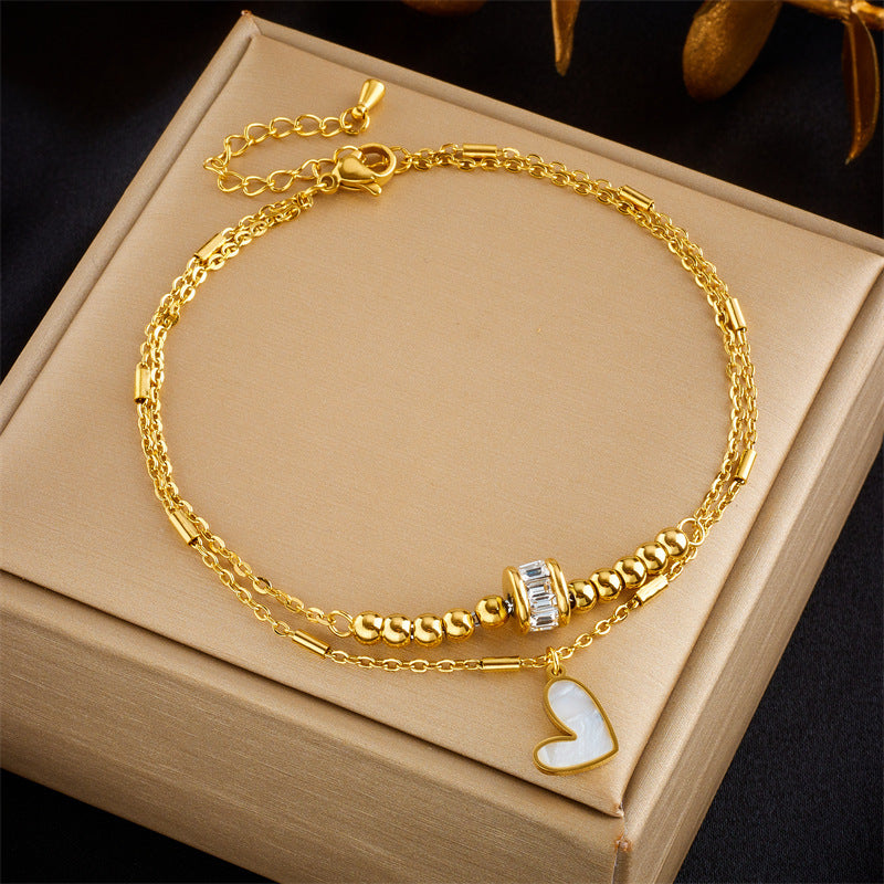 double layer anklet with heart charm