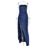 Women’s Strapless High Slit Maxi Evening Dress, Women’s Formal Strapless Maxi Evening Dress, Women’s Prom Strapless Maxi Evening Dress