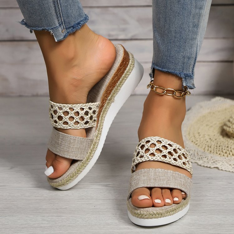 Plus Size Rope Bottom Platform Peep Toe Sandals For Women kocsend.com