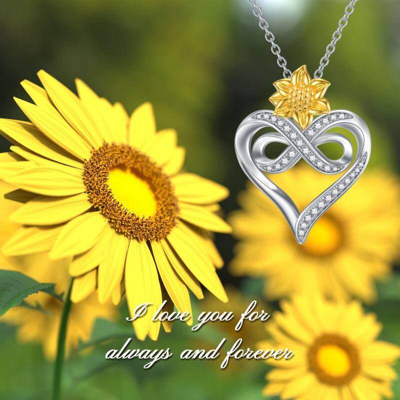925 Sterling Silver Sunflower Infinity Heart Necklace Jewelry
