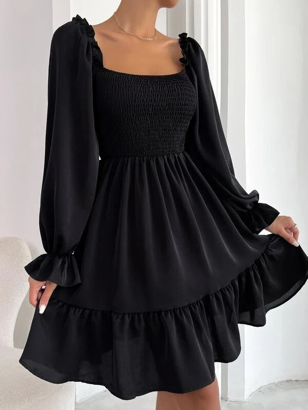 Women's Square Neck Ruffle Swing Dress