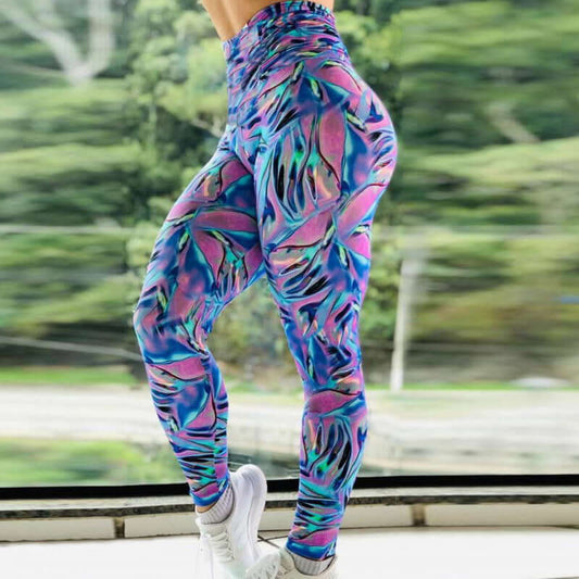 Colorful Sequin Print Gym High Waist Pants