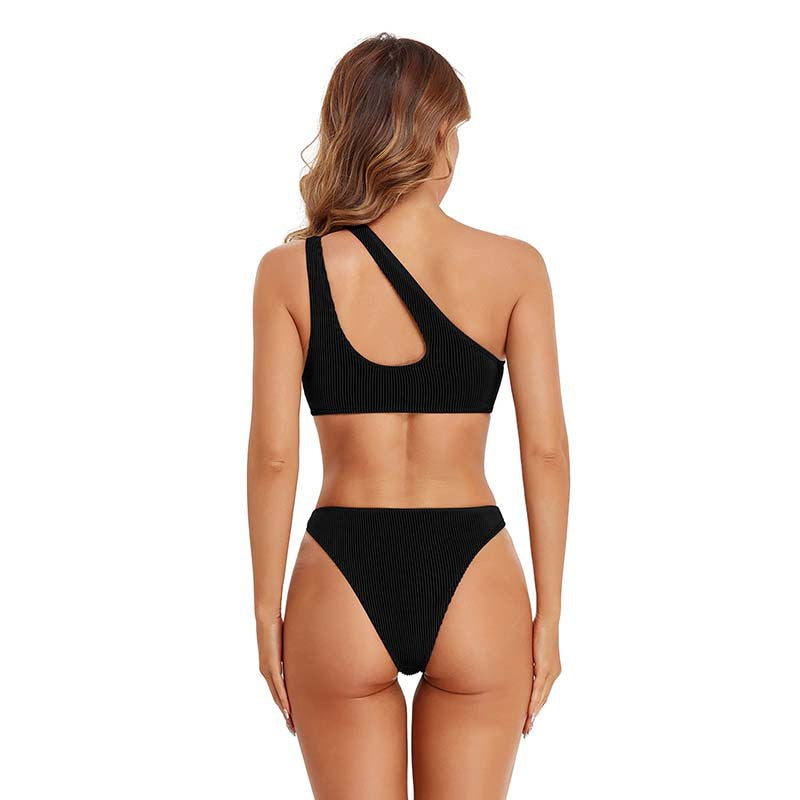 One-piece Solid Color Swimsuit Women's Bikini Oblique Shoulder One