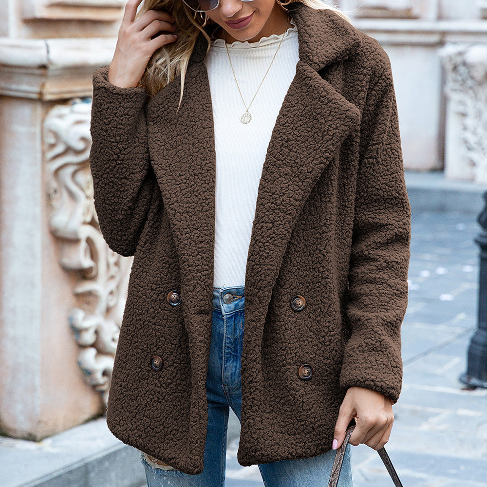 Loose Lapel Fluffy Coat Winter Button Jacket Cardigan Outwear For Women Clothing kocsend.com