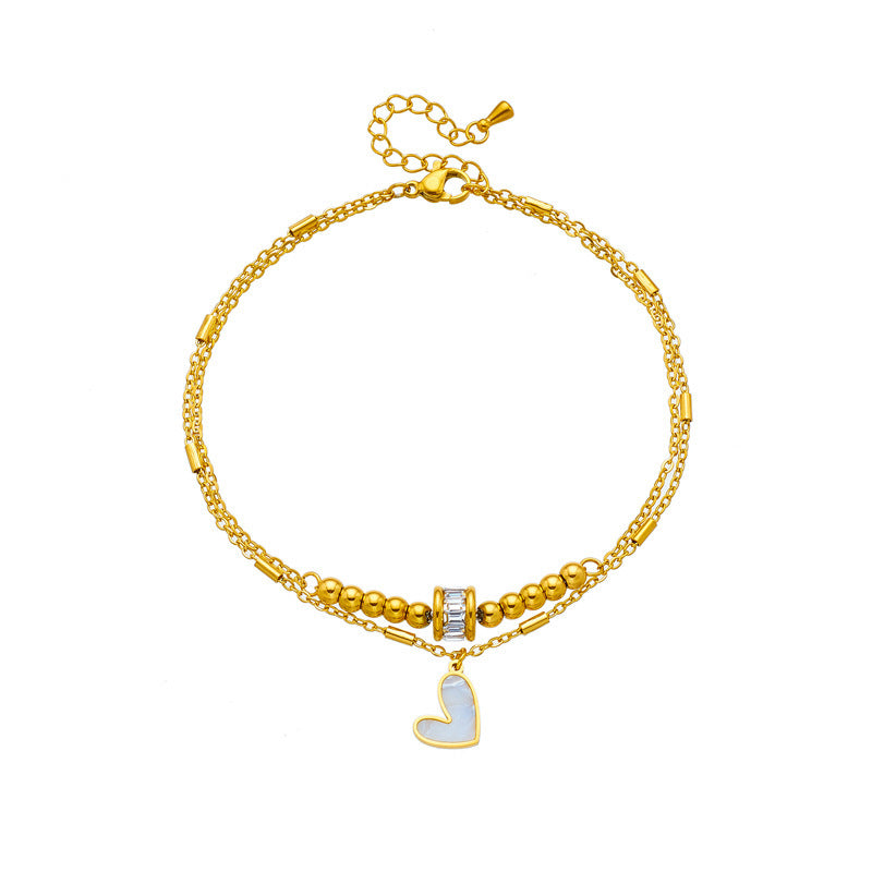 double layer anklet with heart charm