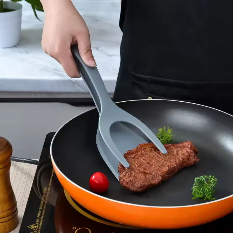 2-in-1 Gripping and Turning Tongs, Fry Turning Spatula, Frying Tongs