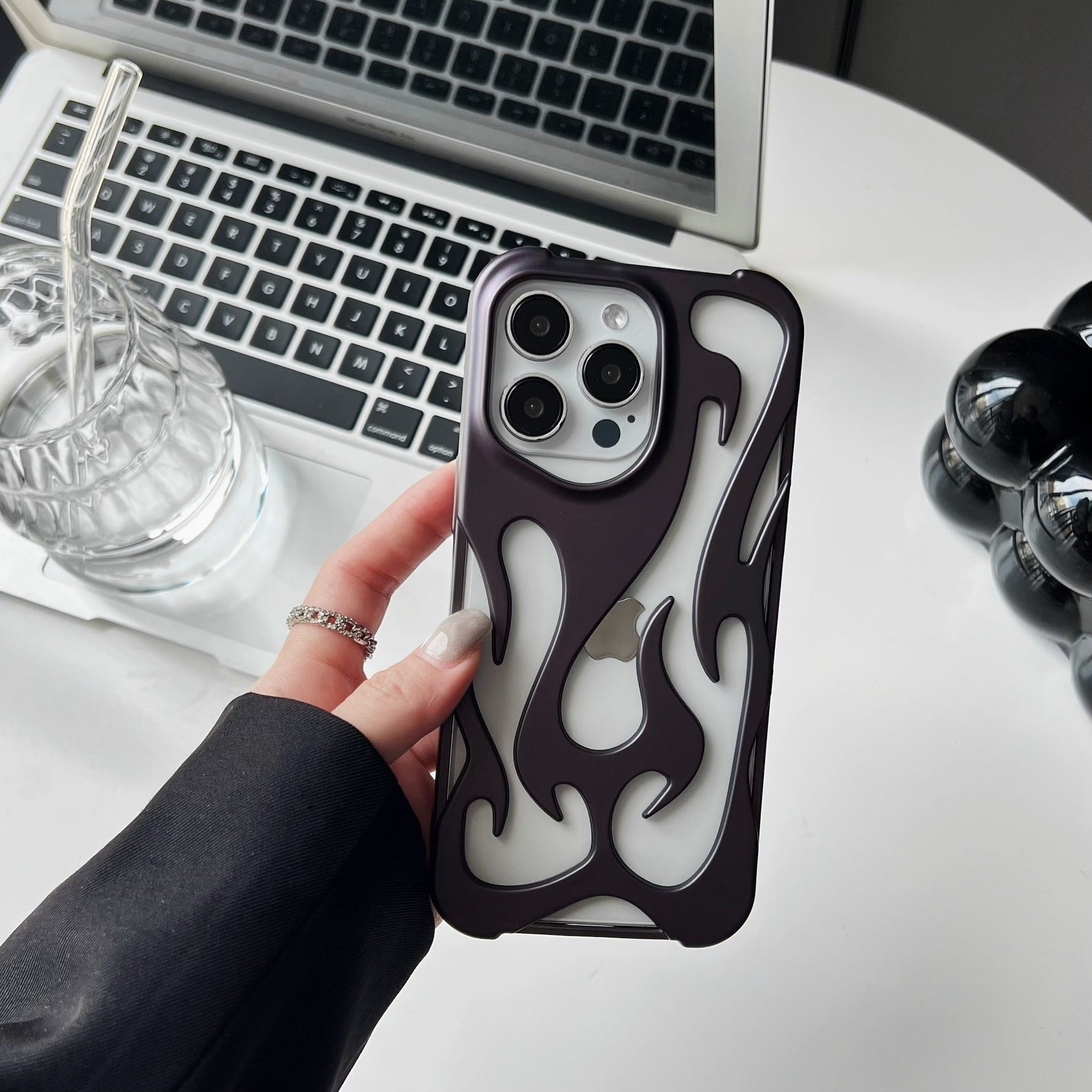 Chrome Flame Shockproof iPhone Case, Metallic Fire Design iPhone Case, Glossy Chrome Flame Case, Reflective Flame Drop-Resistant iPhone Case, 3D Chrome Flame iPhone Case kocsend.com
