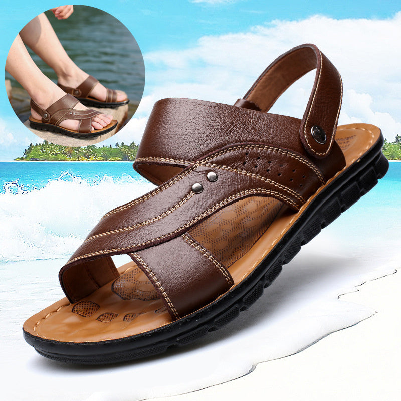 Men Sandals Summer Beach Shoes Adjustable Back Strap Design Slippers Slides kocsend.com