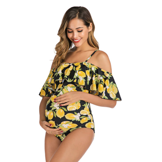 Ruffled one-piece maternity swimsuit
