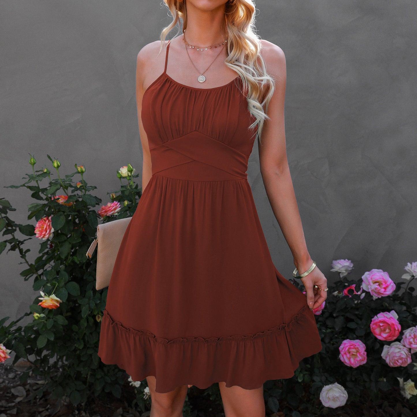 Women's Spaghetti Straps Short Dress & Frilly Skirt