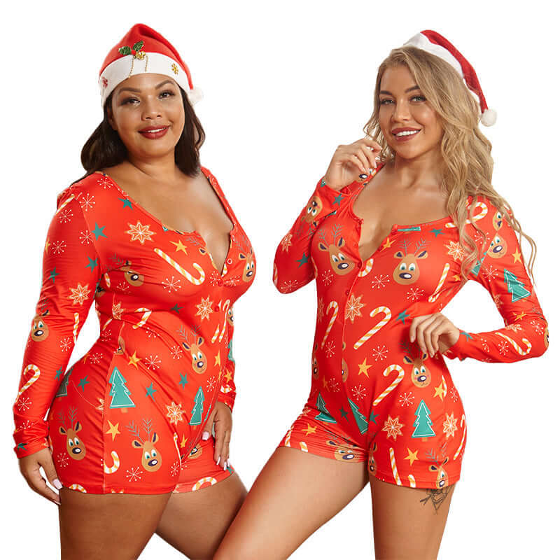 Christmas Clothes Printed Tight-fitting Long-sleeved Jumpsuit Women's Jumpsuit