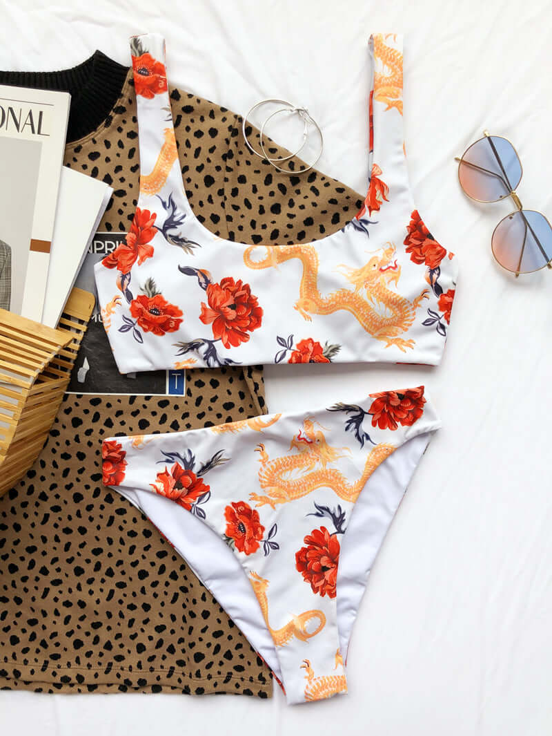 Bikini Print Swimsuit Thin Belt Briefs