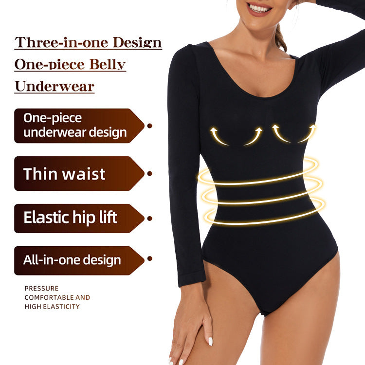 Women's One-piece Bottoming Shirt Long-sleeved Corset Body Shaper Seamless Jumpsuit Home Fitness Yoga Clothes