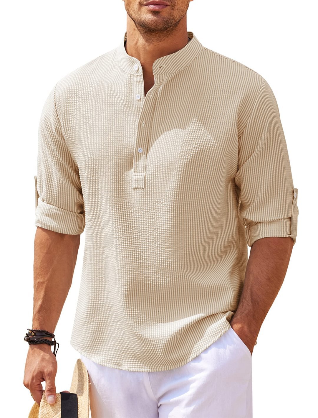 Men’s Beach Henley Shirt, Men’s Summer Casual Shirt