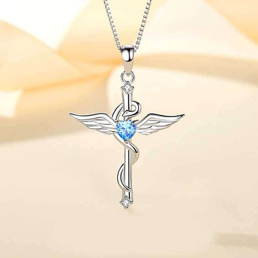 angel wings cross necklace silver
