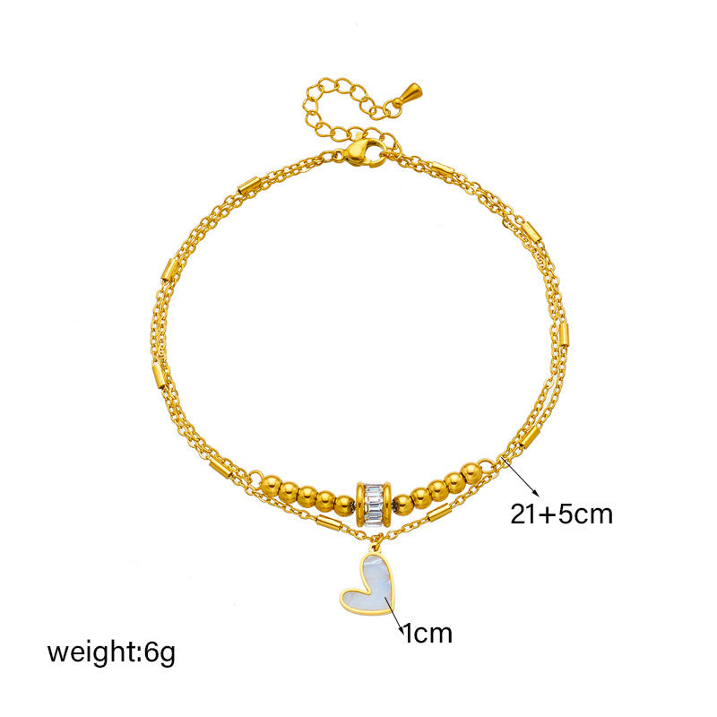 double layer anklet with heart charm