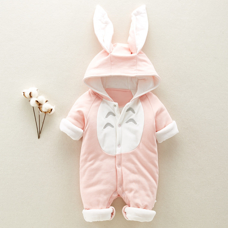The new cotton padded cotton baby romper thickened chinchilla hooded cotton baby Onesies newborn go climbing clothes kocsend.com