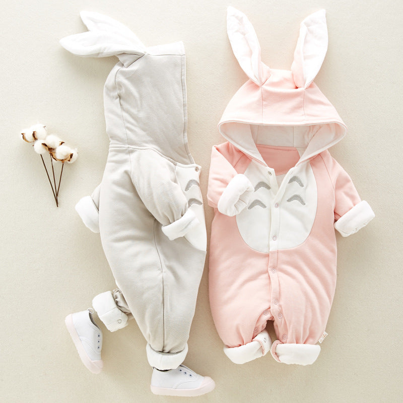 The new cotton padded cotton baby romper thickened chinchilla hooded cotton baby Onesies newborn go climbing clothes kocsend.com