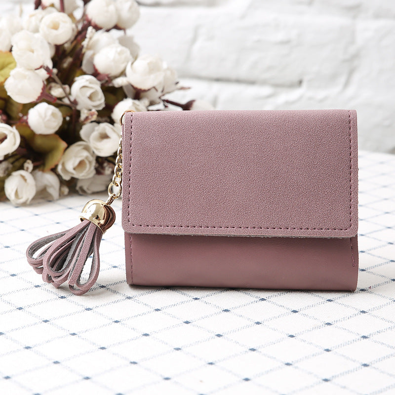 Ladies tassel color matching simple multi-function buckle small wallet