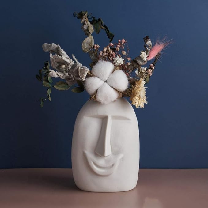 Modern Ceramic Face Vase, Decorative Abstract Vase, Abstract Face Sculpture Vase, Abstract Ceramic Face Vase, Minimalist White Face Vase kocsend.com