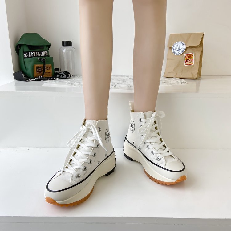Large Size Women's High-top Canvas Shoes New Korean Style Sports Casual Shoes Versatile Platform Round Toe White Shoes