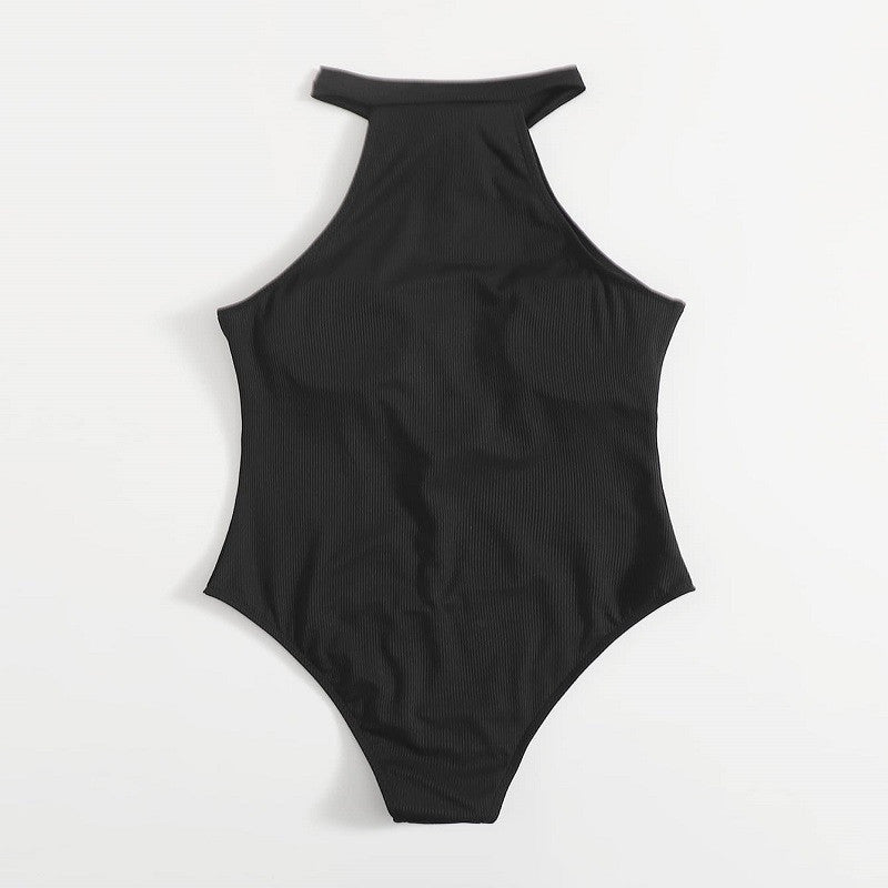 New One-piece Zipper Solid Color Pit Swimsuit