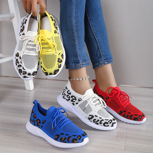 women's leopard print mesh sneakers