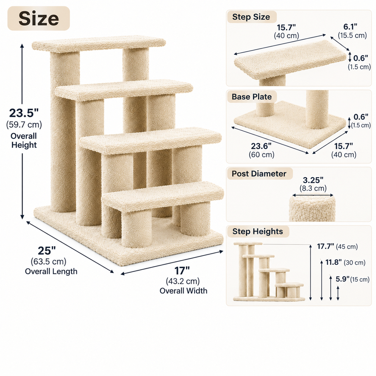 4-Tier Cat Tree for Indoor Cats – Multi-Level Cat Tower with 8 Scratching Posts, Climbing Steps & Berber Fleece Surfaces