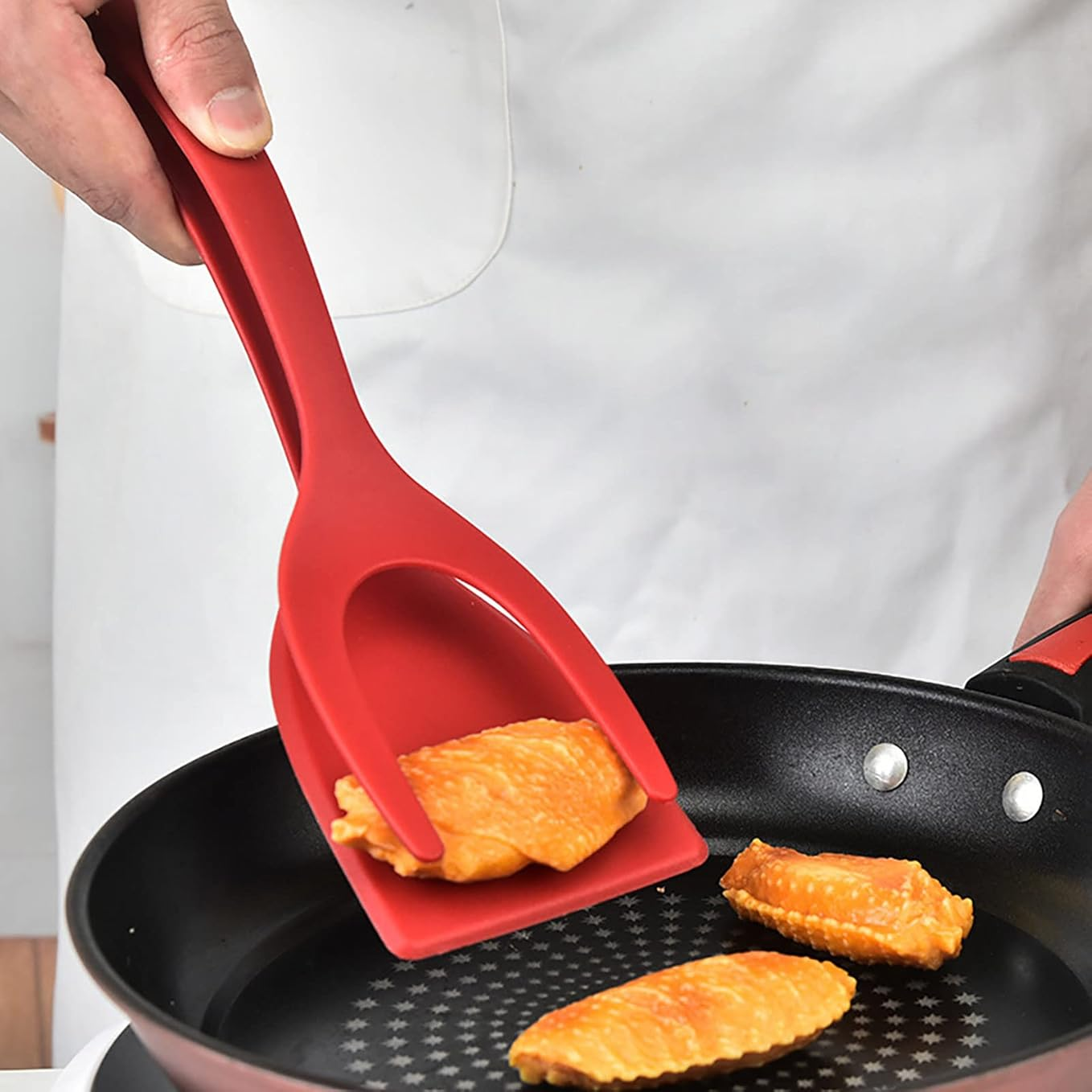 2-in-1 Gripping and Turning Tongs, Fry Turning Spatula, Frying Tongs