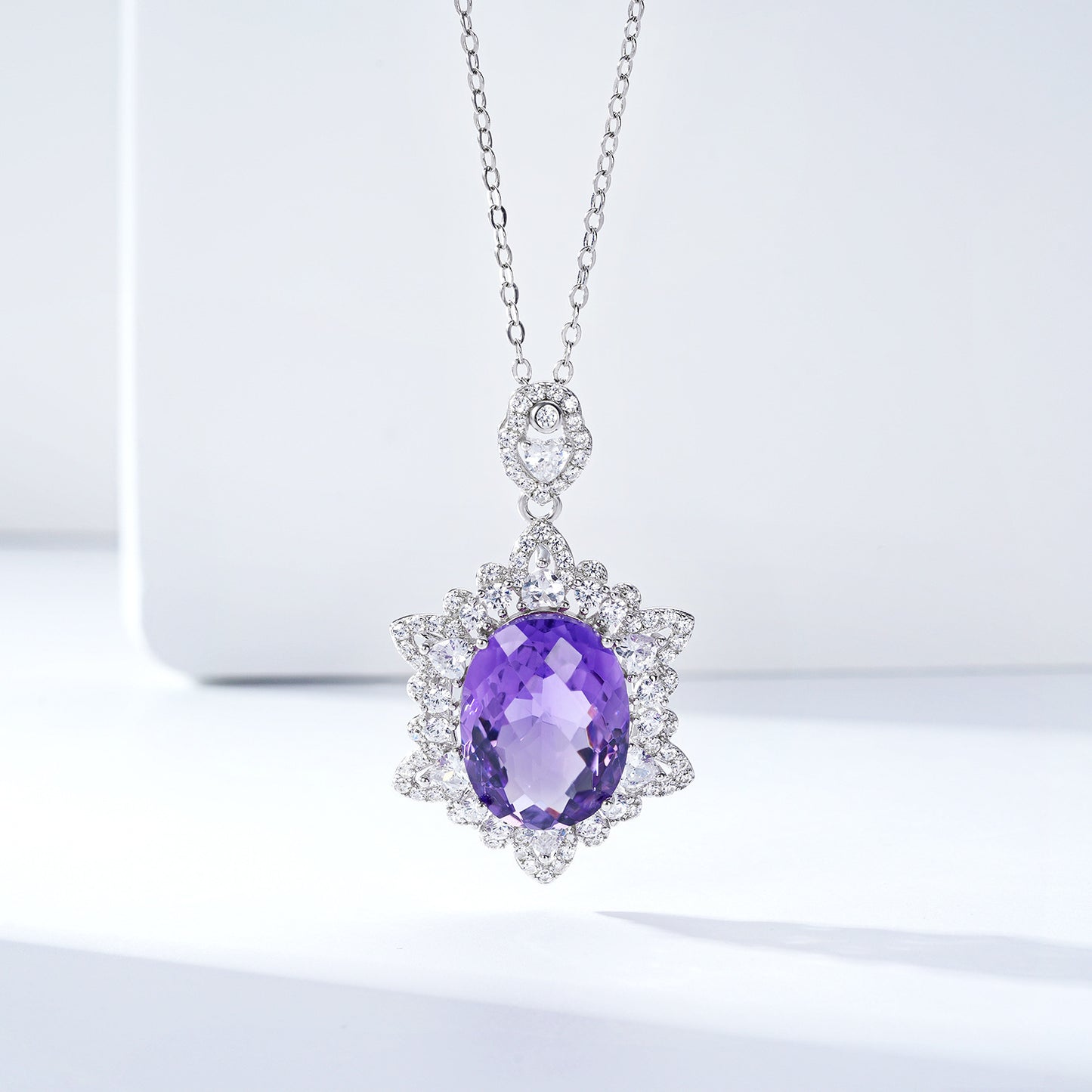 S925 Sterling Silver Natural Amethyst Necklace