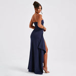 Women’s Strapless High Slit Maxi Evening Dress, Women’s Formal Strapless Maxi Evening Dress, Women’s Prom Strapless Maxi Evening Dress
