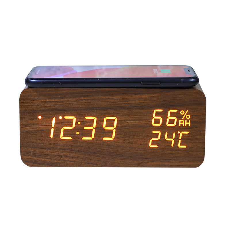 Smart Wireless Charging Wooden Alarm Clock Creative Wooden