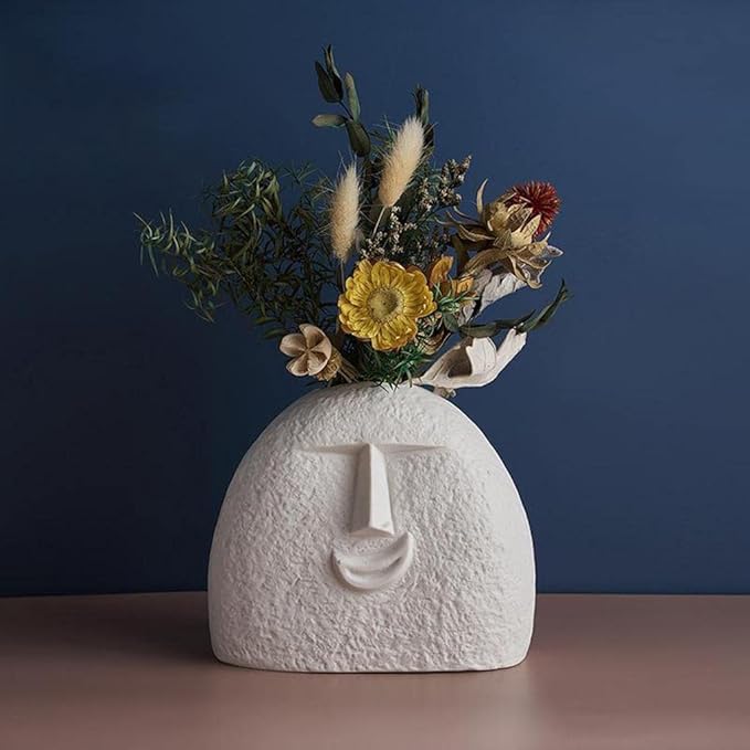 Modern Ceramic Face Vase, Decorative Abstract Vase, Abstract Face Sculpture Vase, Abstract Ceramic Face Vase, Minimalist White Face Vase kocsend.com