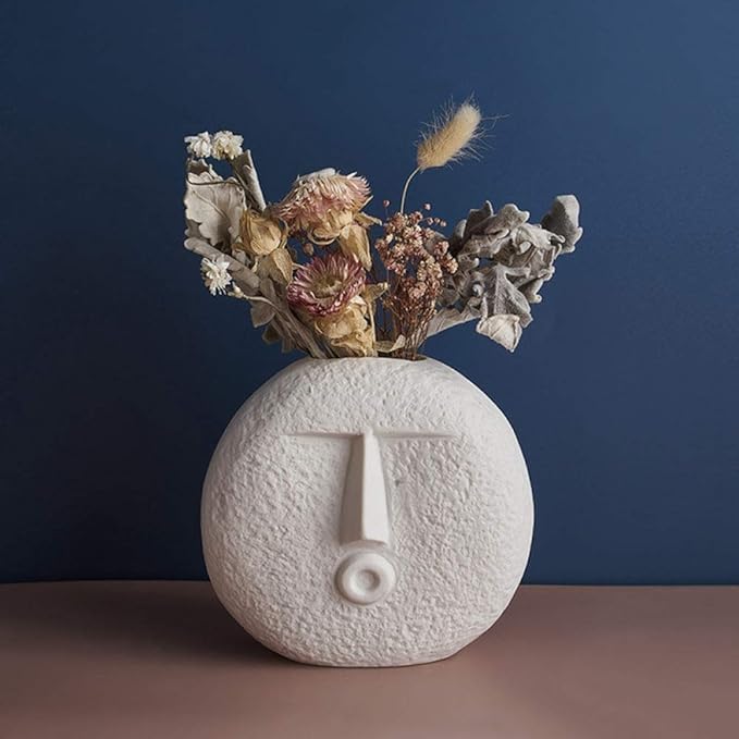 Modern Ceramic Face Vase, Decorative Abstract Vase, Abstract Face Sculpture Vase, Abstract Ceramic Face Vase, Minimalist White Face Vase kocsend.com