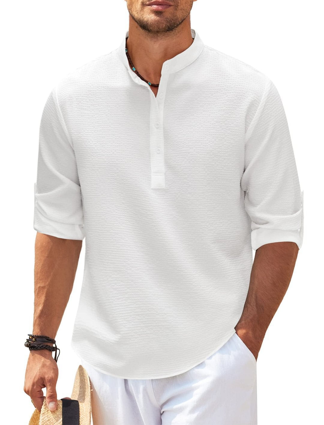 Men’s Beach Henley Shirt, Men’s Summer Casual Shirt