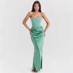 Women’s Strapless Satin Maxi Evening Dress, Women’s Slim Fit Satin Evening Dress, Women’s Satin Corset Strapless Evening Dress, Women’s Draped Waist Satin Maxi Evening Dress, Women’s High Waist Satin Maxi Evening Dress kocsend.com