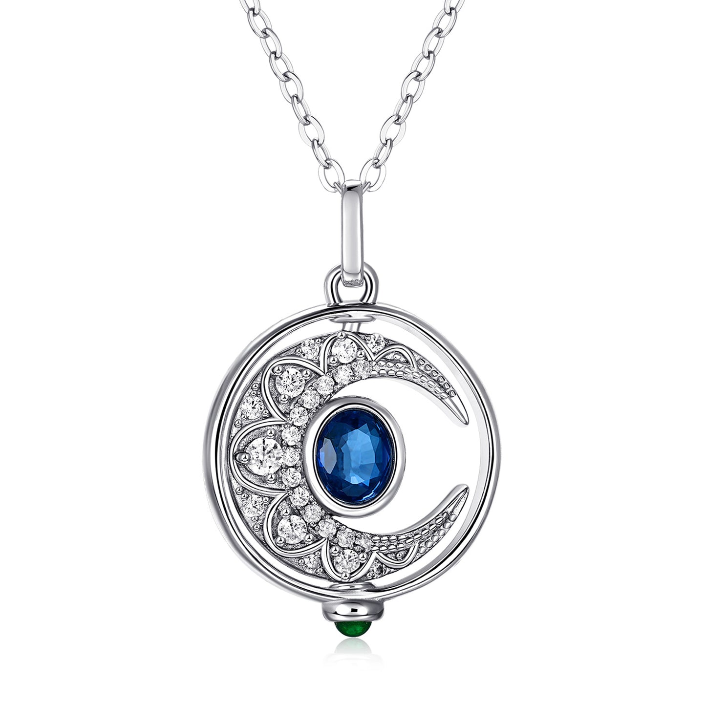 S925 sterling silver necklace & natural sapphire moon spinner necklace